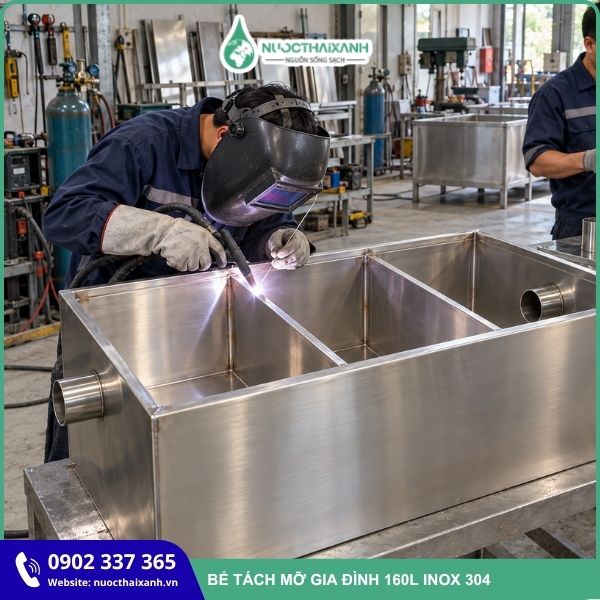 Bể tách mỡ gia đình 160L Inox 304