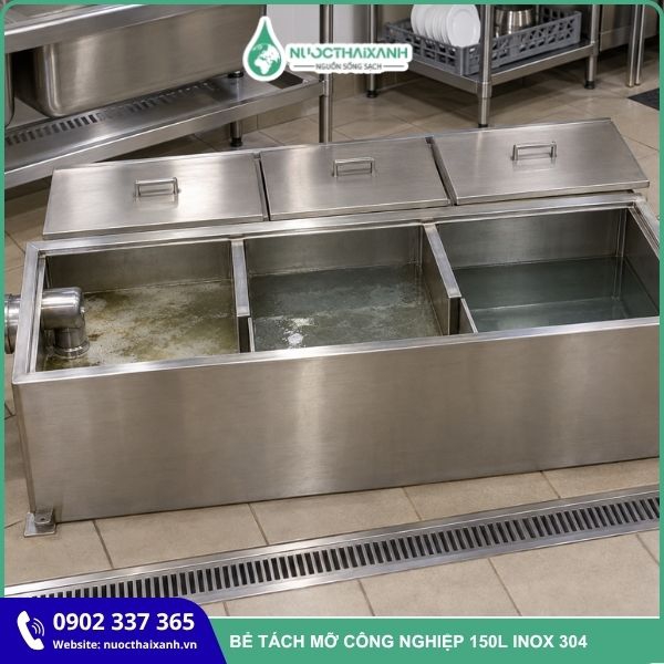 Bể tách mỡ công nghiệp 150L inox 304