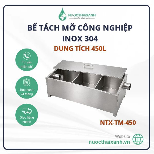 Bể tách mỡ công nghiệp 450l inox 304