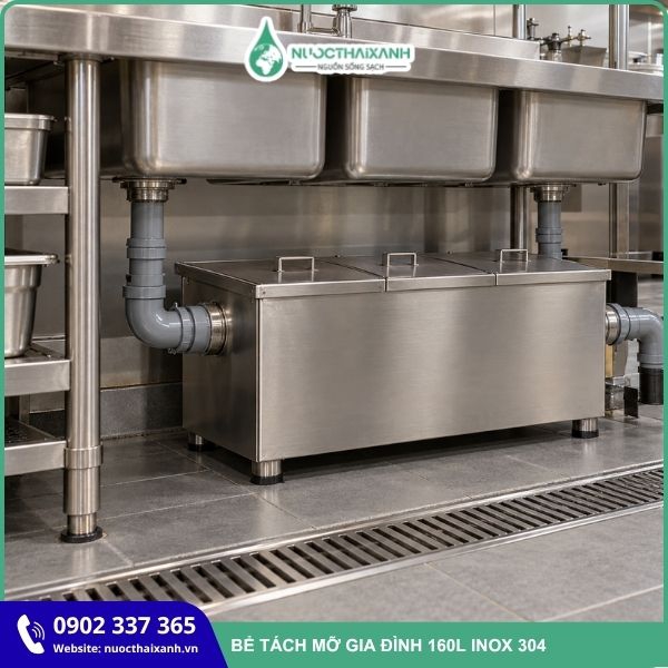 Bể tách mỡ gia đình 160L Inox 304