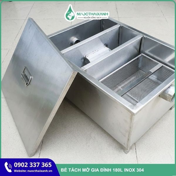 Bể tách mỡ gia đình 180L Inox 304