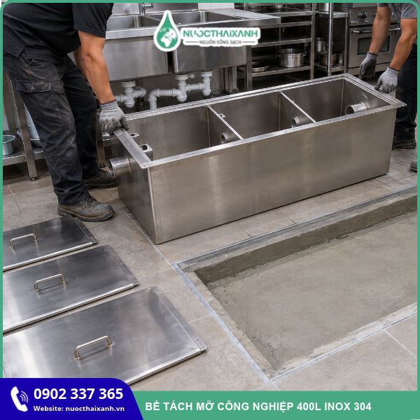 Bể tách mỡ công nghiệp 400l inox 304
