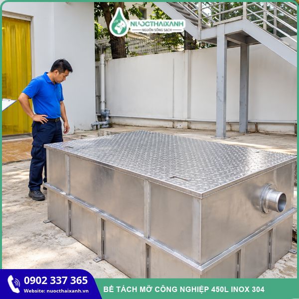 Bể tách mỡ công nghiệp 450l inox 304